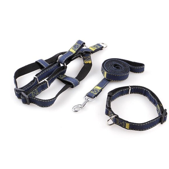 Black Vest Harness Leash Collar Set No Pull Adjustable for Dog - Picture 2 of 5